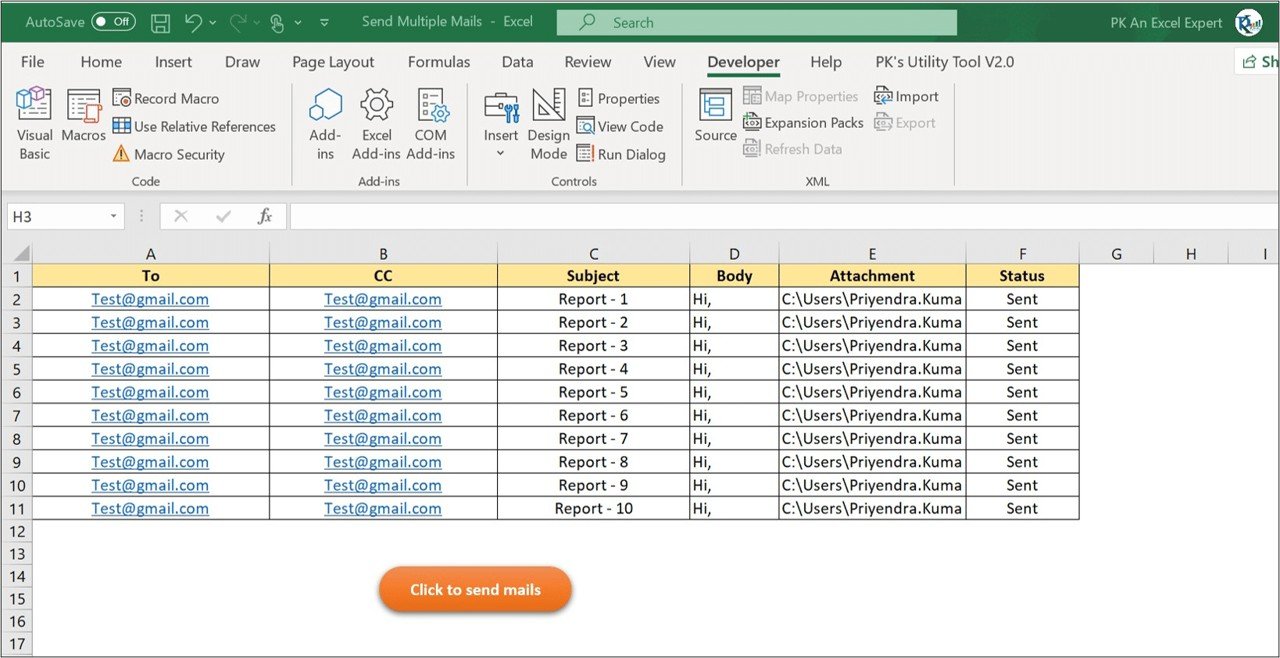 Send bulk emails using VBA and Outlook