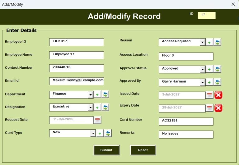 Access Card Request Management System V1.0 – Next Gen Templates