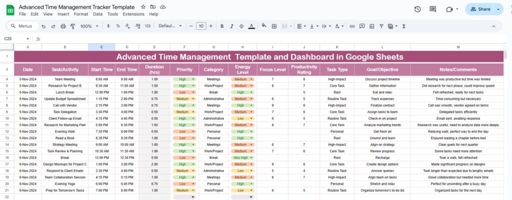 Time Management Dashboard in Google Sheets - Next Gen Templates