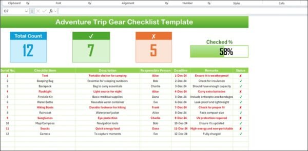 Adventure Trip Gear Checklist Template in Excel - Image 2