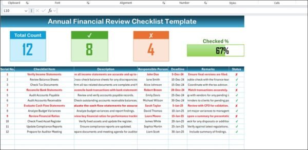 Annual Financial Review Checklist Template in Excel - Image 2