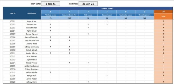 Annual Leave Tracker with Daily Monthly View in Excel - Image 2