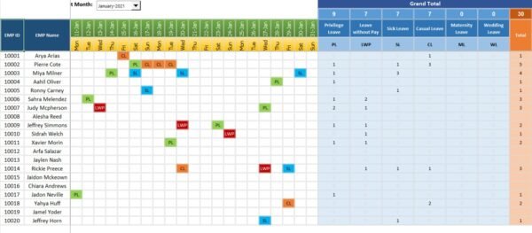 Annual Leave Tracker with Daily Monthly View in Excel - Image 3