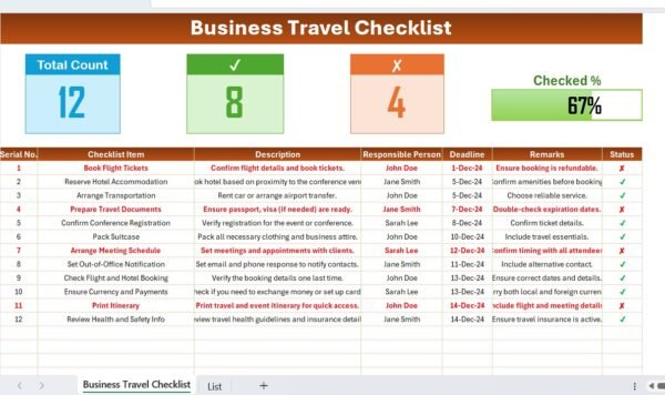 Business Travel Checklist in Excel - Image 2