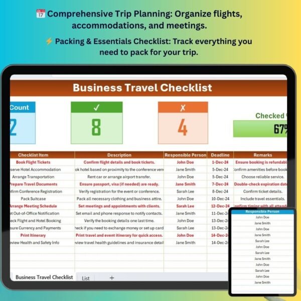 Business Travel Checklist in Excel