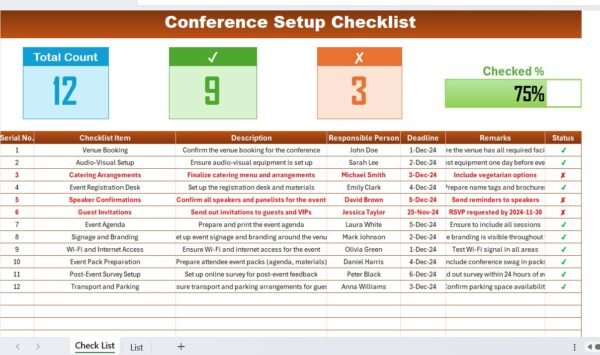 Conference Setup Checklist in Excel - Image 2