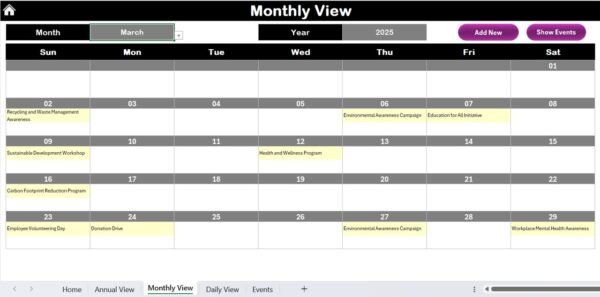 Corporate Social Responsibility Calendar in Excel - Image 6