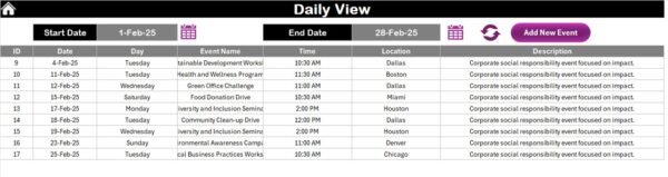 Corporate Social Responsibility Calendar in Excel - Image 7