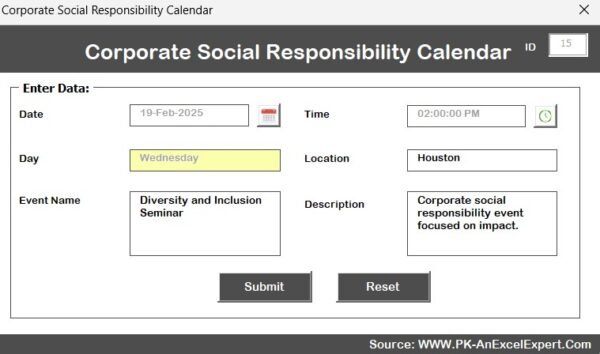 Corporate Social Responsibility Calendar in Excel - Image 10