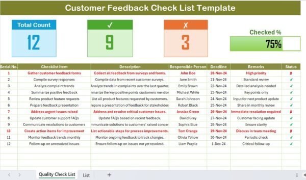 Customer Feedback Checklist Template in Excel - Image 2