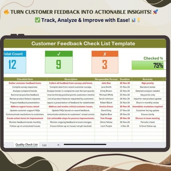 Customer Feedback Checklist Template in Excel