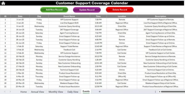 Customer Support Coverage Calendar in Excel - Image 8