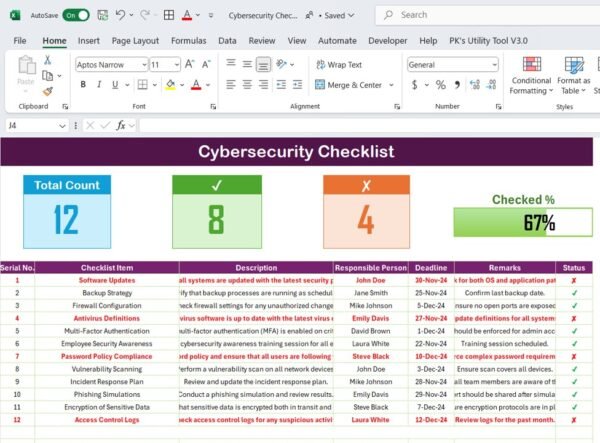 Cybersecurity Checklist in Excel