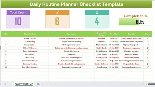 Daily Routine Planner Checklist in Excel - Image 2