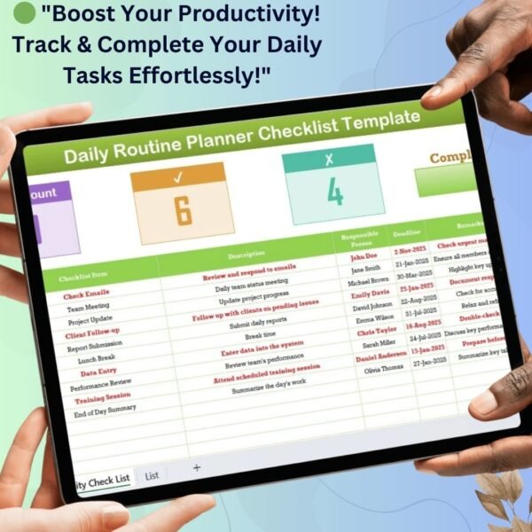 Daily Routine Planner Checklist in Excel