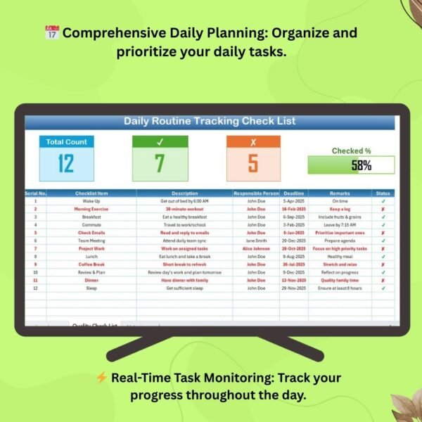 Daily Routine Tracking Checklist in Excel