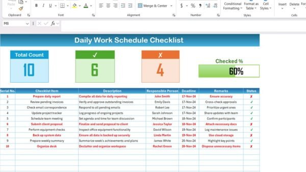 Daily Work Schedule Checklist Template in Excel - Image 2