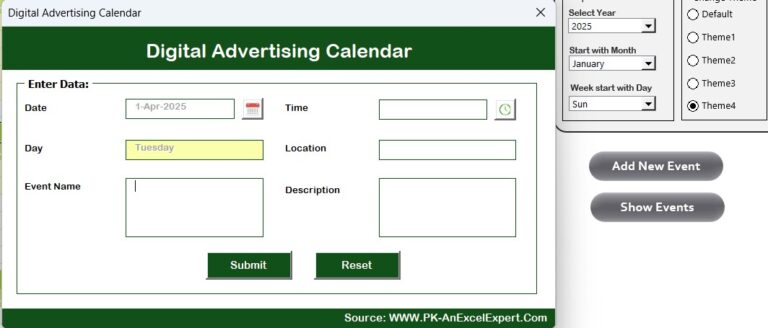 Digital Advertising Calendar in Excel - Next Gen Templates