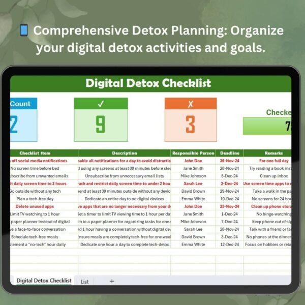 Digital Detox Checklist in Excel