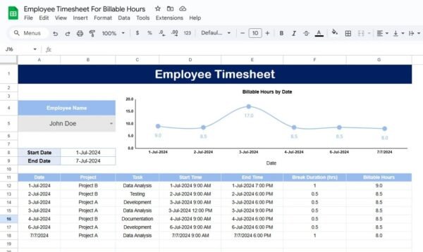 Employee Timesheet for Billable hours in Google Sheets - Image 3