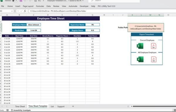 Advanced Employee Time Sheet in Excel - Image 2