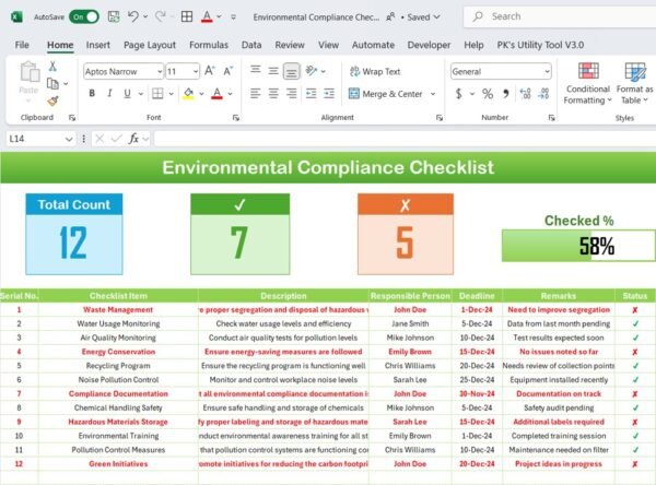 Environmental Compliance Checklist in Excel - Image 2