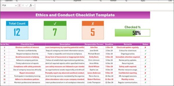 Ethics and Conduct Checklist Template in Excel - Image 2