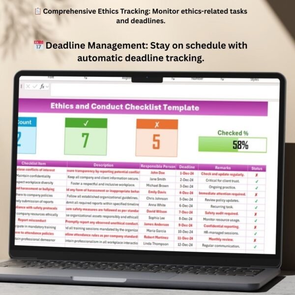 Ethics and Conduct Checklist Template in Excel
