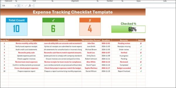 Expense Tracking Checklist Template in Excel - Image 2