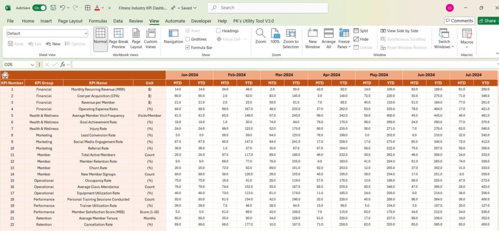 Fitness Industry KPI Dashboard in Excel - Next Gen Templates