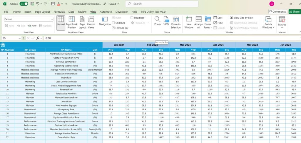 Fitness Industry KPI Dashboard in Excel - Next Gen Templates