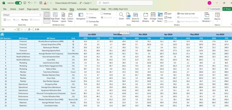 Fitness Industry KPI Dashboard in Excel - Next Gen Templates
