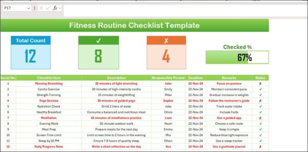 Fitness Routine Checklist Template in Excel - Image 2