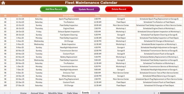 Fleet Maintenance Calendar in Excel - Image 8