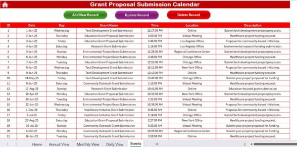 Grant Proposal Submission Calendar in Excel - Image 8