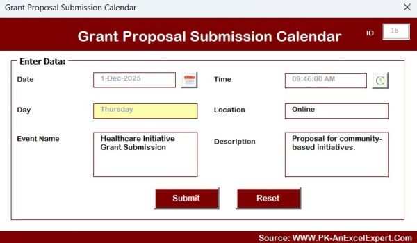 Grant Proposal Submission Calendar in Excel - Image 9