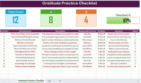 Gratitude Practice Checklist in Excel - Image 2