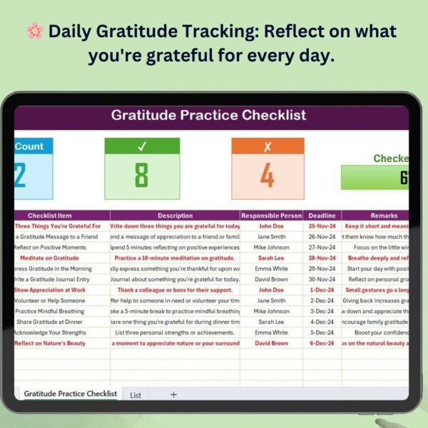 Gratitude Practice Checklist in Excel