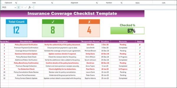 Insurance Coverage Checklist Template in Excel - Image 2