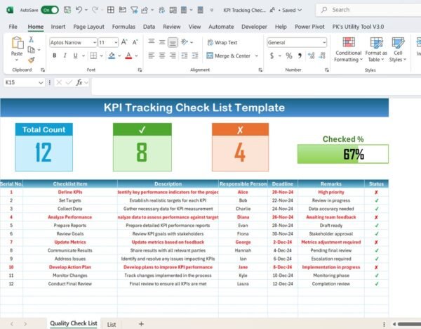 KPI Tracking Check List Template in Excel - Image 2