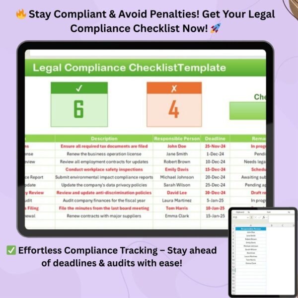 Legal Compliance Checklist Template in Excel