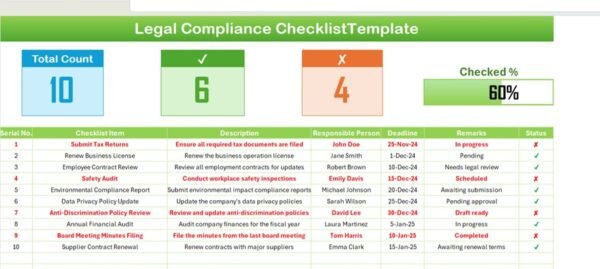 Legal Compliance Checklist Template in Excel - Image 2