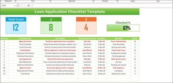 Loan Application Checklist Template in Excel - Image 2