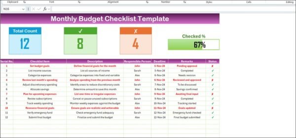 Monthly Budget Checklist Template in Excel - Image 2