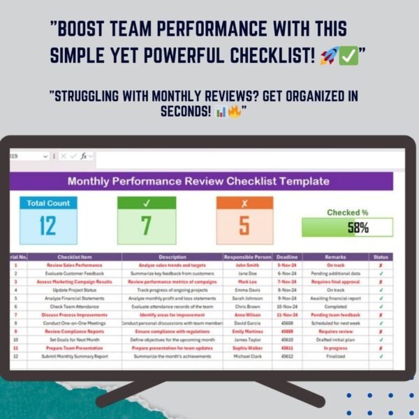 Monthly Performance Review Checklist Template in Excel