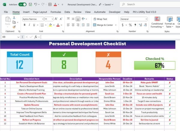 Personal Development Checklist in Excel - Image 2