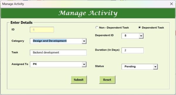 Pro Gantt Chart in Excel with data entry form - Image 4