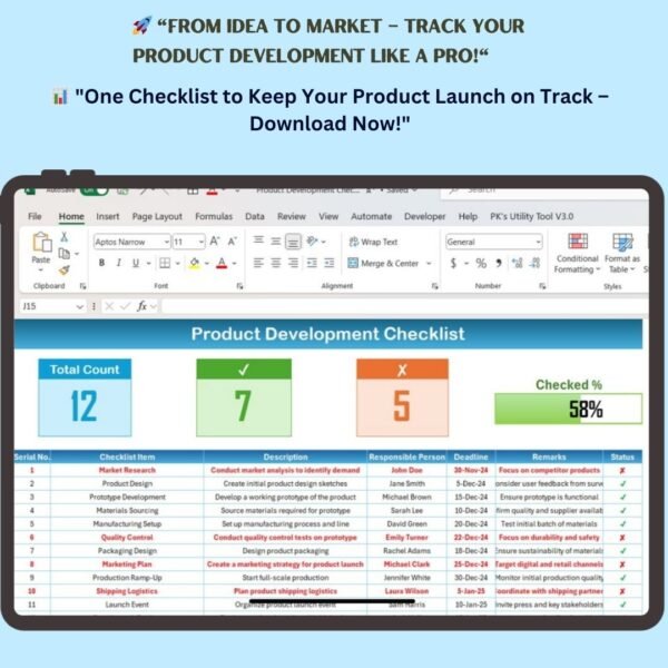 Product Development Checklist in Excel