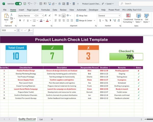 Product Launch Checklist Template in Excel - Image 2