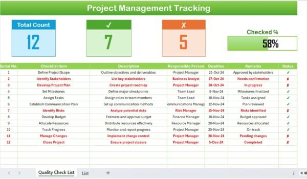 Project Management Checklist Templet in Excel - Image 2